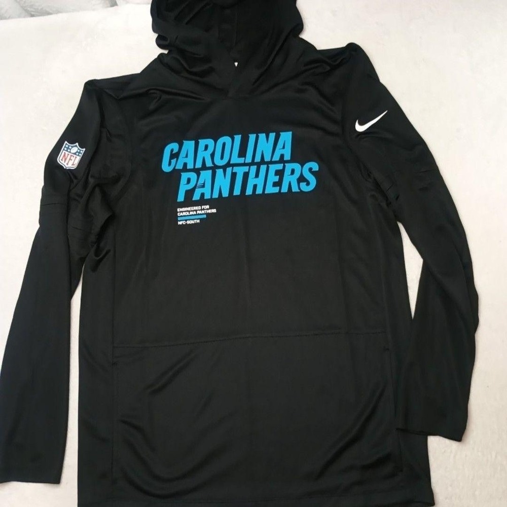 Carolina Panthers Hoodie Men M Black NFL Football Nike Dri-FIT Sweatshirt Fleece